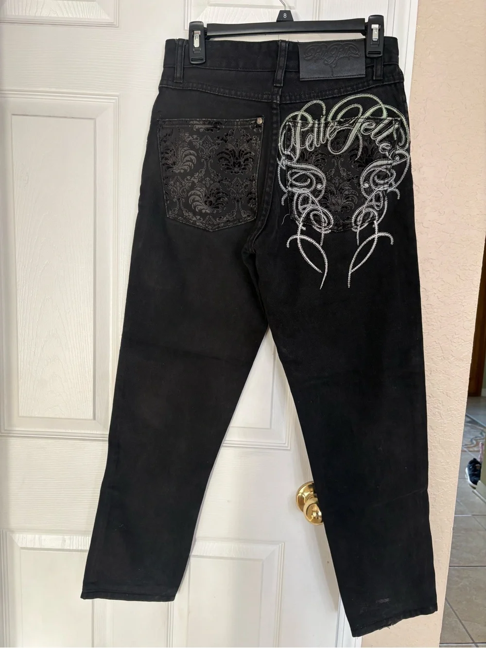 Pelle Pelle Black Embroidered Designer Jeans Women’s Size 28 Straight Leg